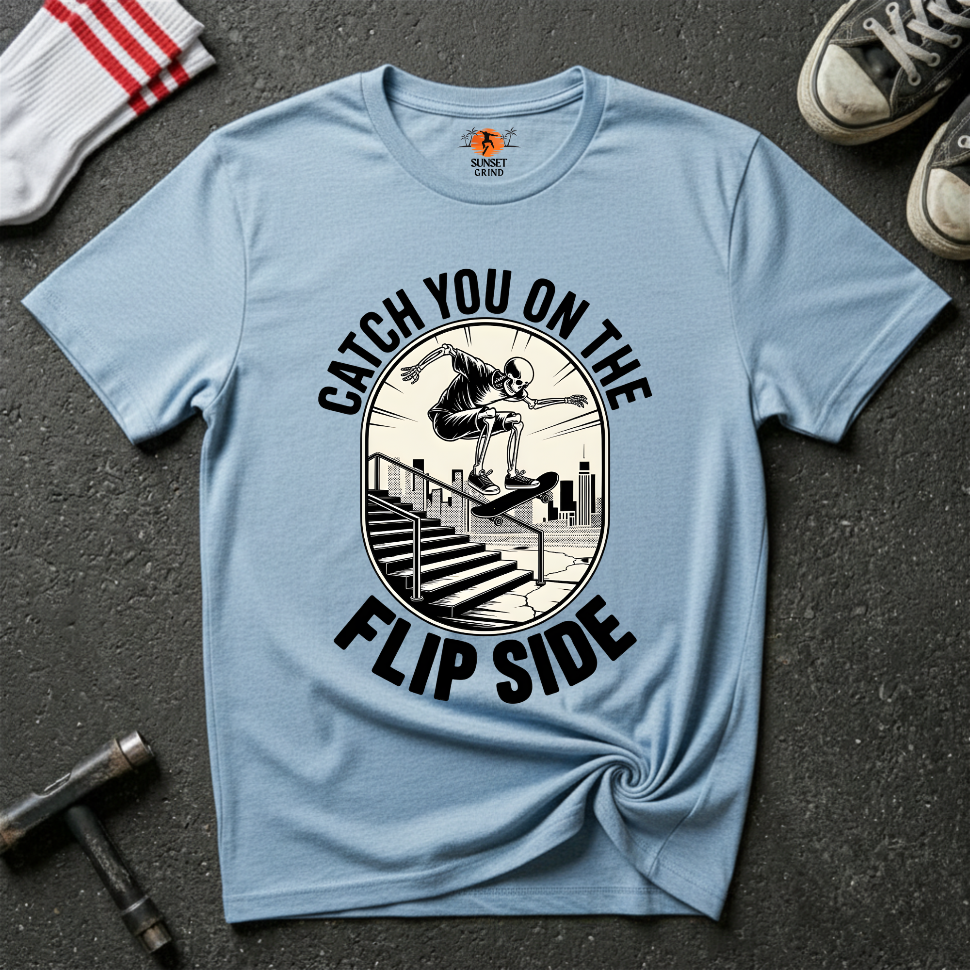 CATCH FLIP SIDE-SKULL T-Shirt