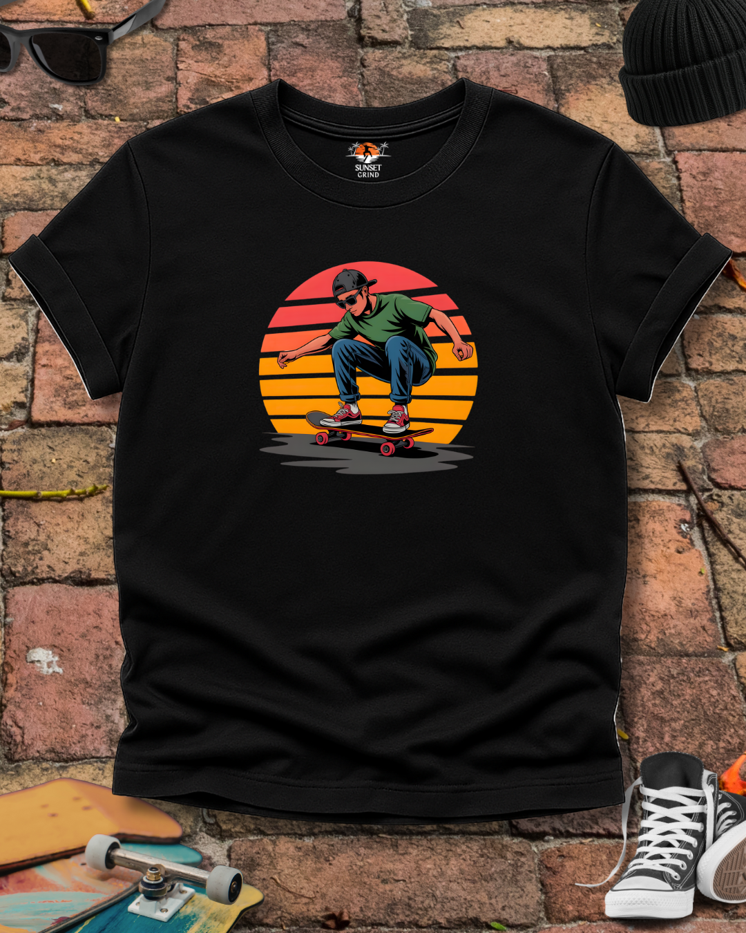 SKATEBOARDING VINTAGE RETRO SUNSET T-Shirt