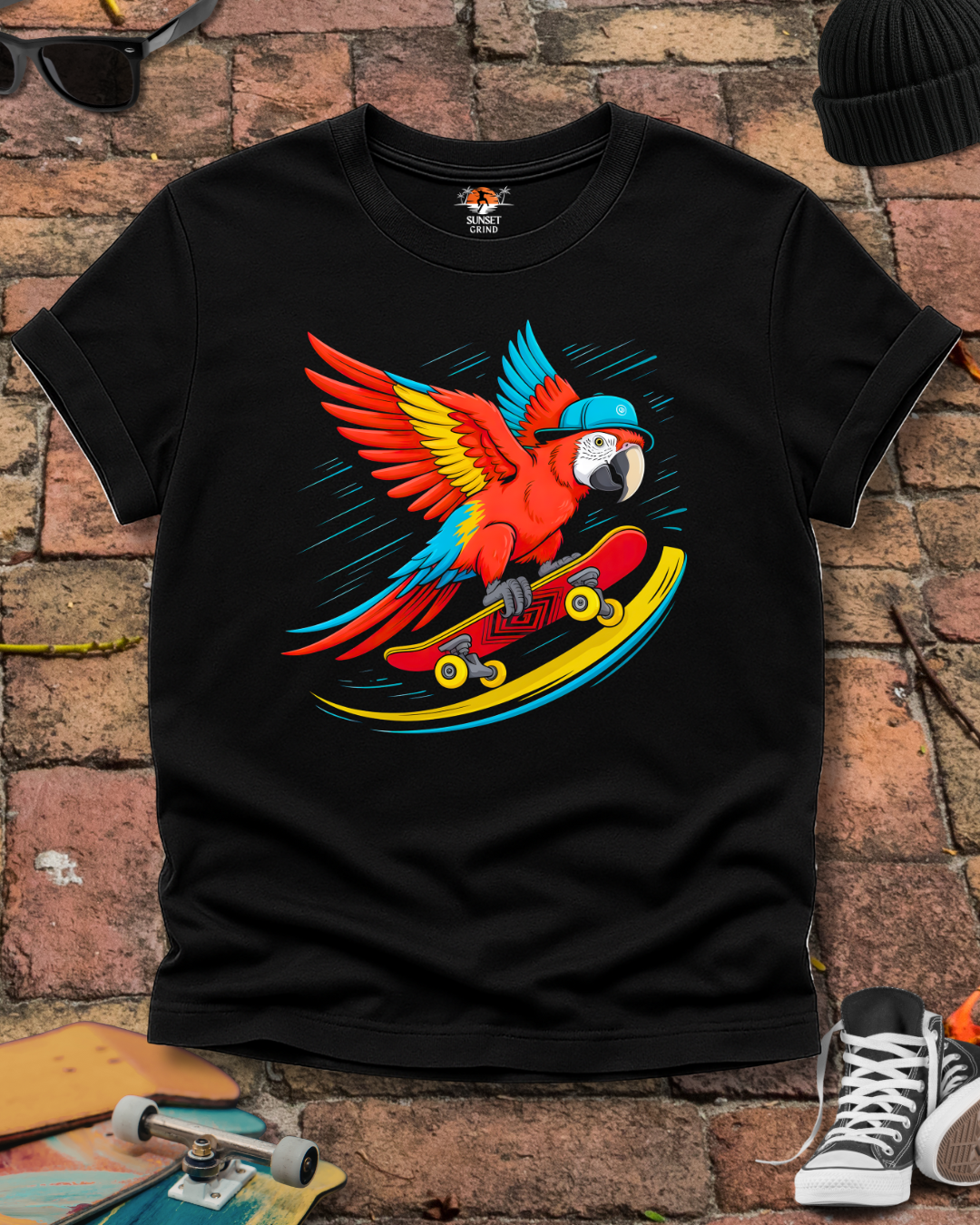 Skating Parrot T-Shirt