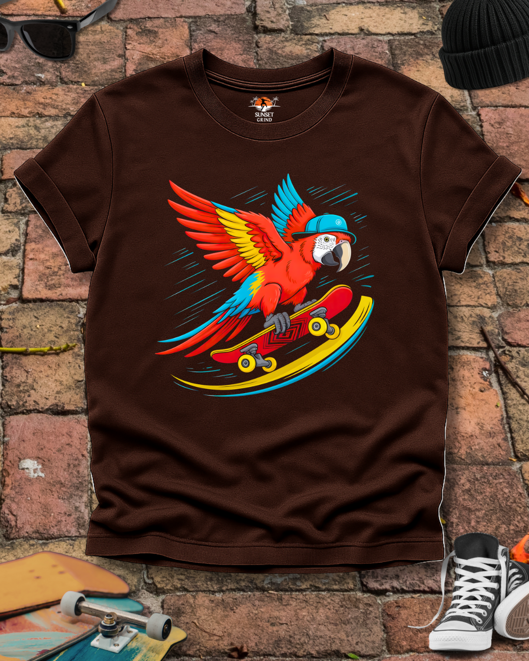 Skating Parrot T-Shirt