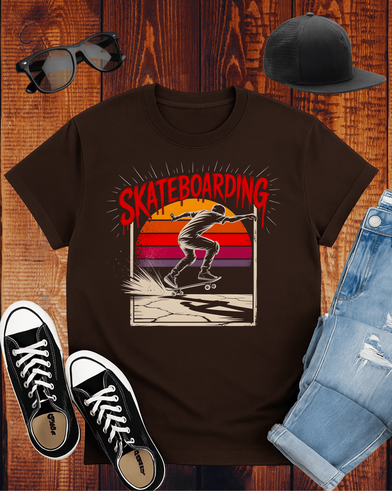 SKATEBOARDING VINTAGE RETRO SUNSET 2 T-Shirt