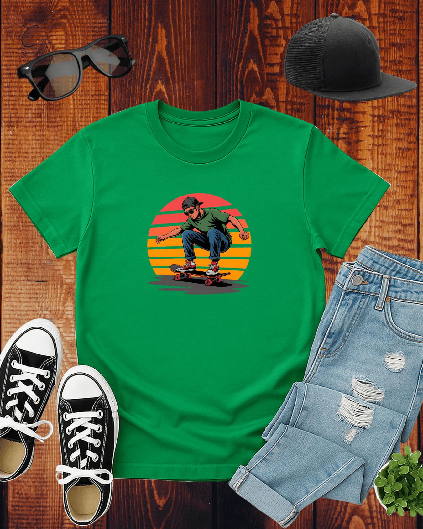 SKATEBOARDING VINTAGE RETRO SUNSET T-Shirt