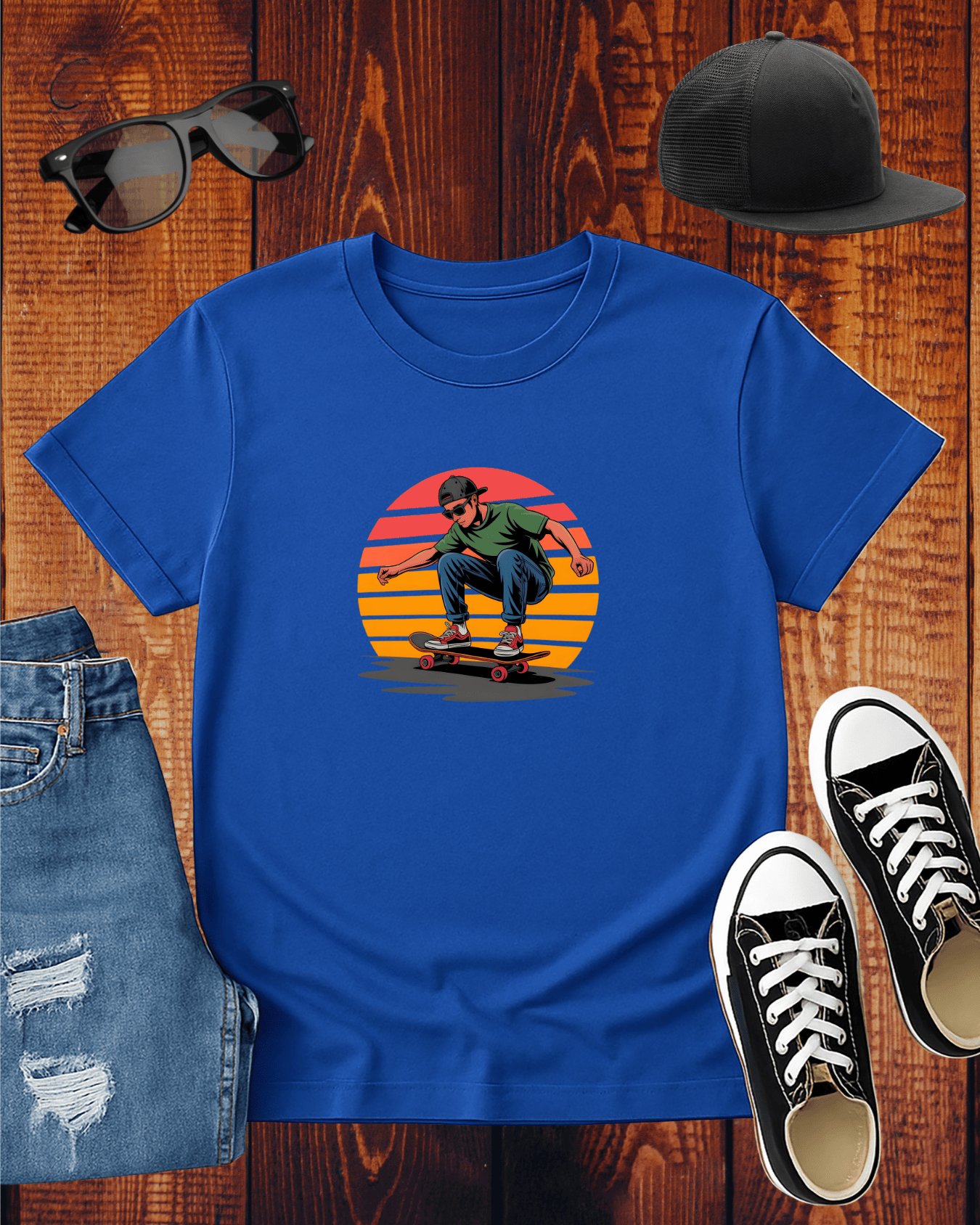 SKATEBOARDING VINTAGE RETRO SUNSET T-Shirt