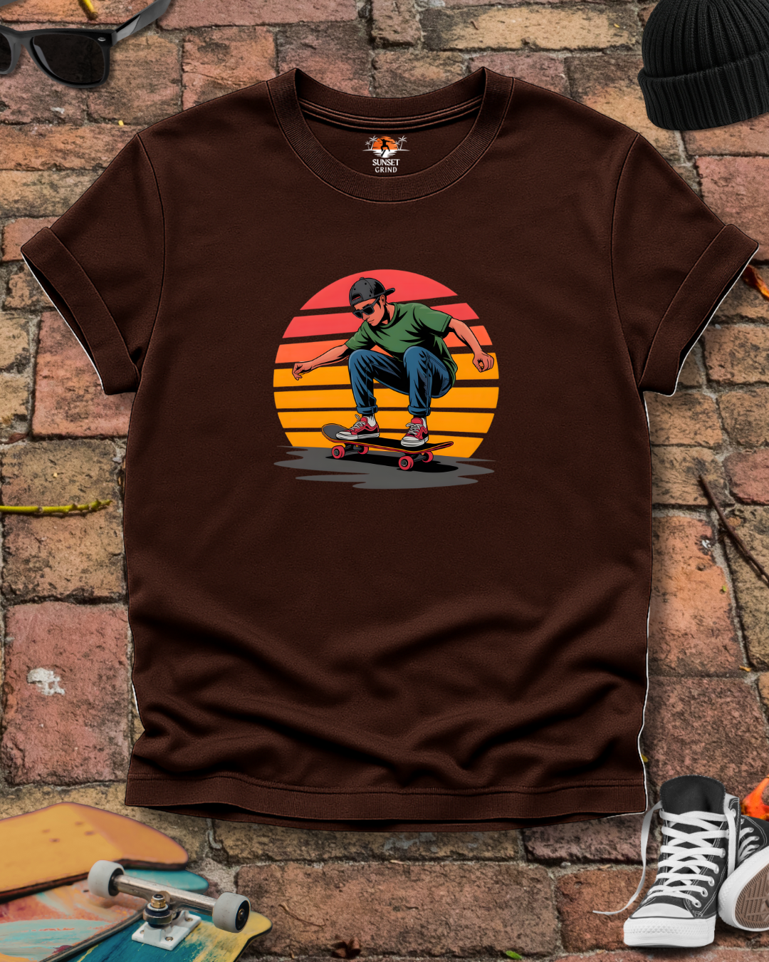 SKATEBOARDING VINTAGE RETRO SUNSET T-Shirt