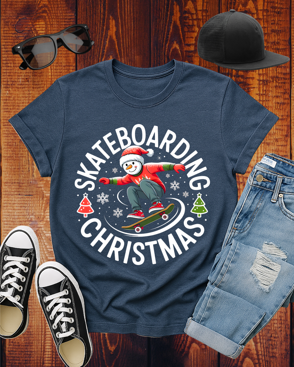 SKATEBOARDING SNOWMAN T-Shirt